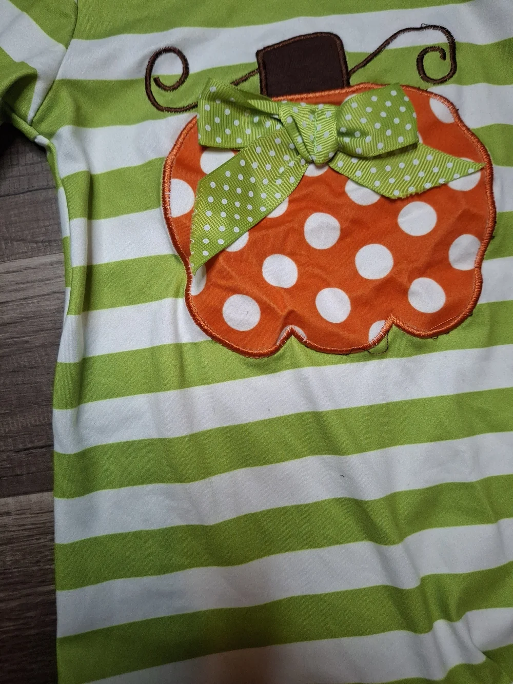 Green & White Striped Pumpkin Applique One-Piece Bodysuit for Kids